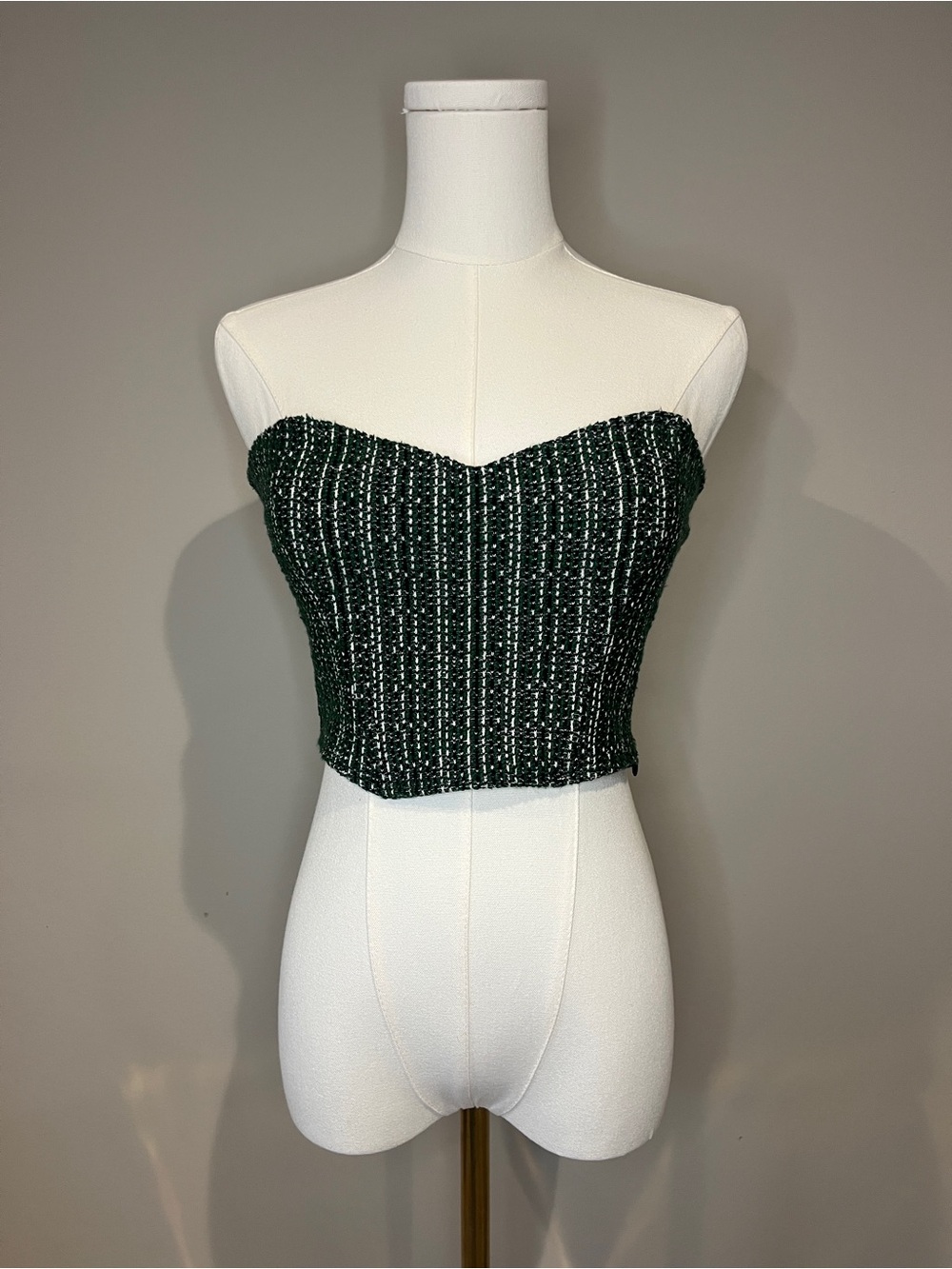 Zara Dark Green Strapless Tweed Crop Top